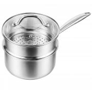 Ohtomber Tri-Ply Stainless Steel Pot - 2.5 Qt Steamer for Cooking, Saucepan with Lid, Medium Kitchen Induction Cooking Pot with Vegetable Food Steamer Basket, Non Stick Sauce Pan with Stay-Cool Handle