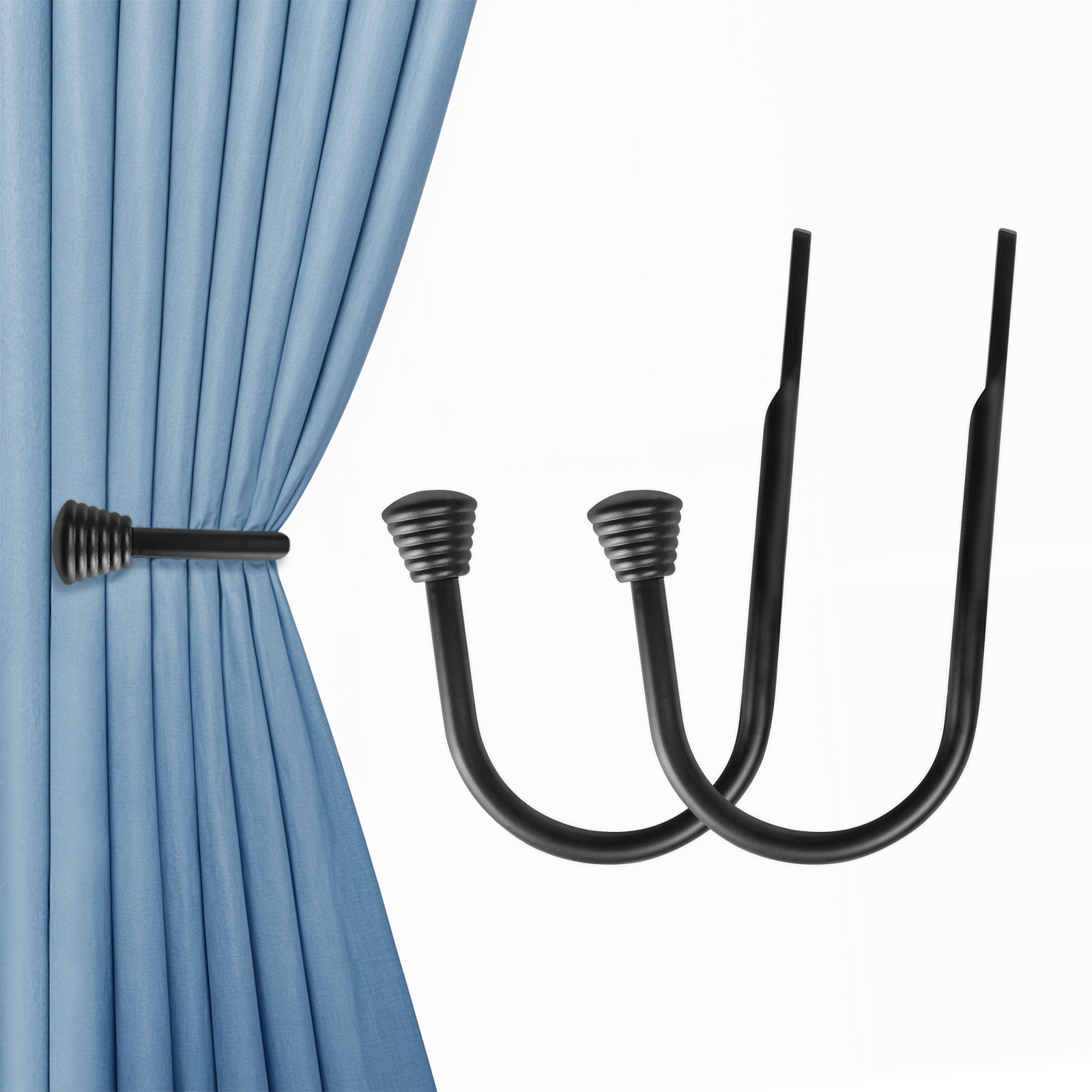 Ohtomber 2PCS Black Curtain Holdbacks - Metal Decorative Curtain Hooks for Drapes, Curtain Tiebacks 