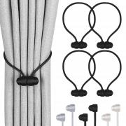 Ohtomber Magnetic Curtain Tiebacks Black 4 Pack, Curtain Tie Backs Holdbacks Holders Hooks Clip Buckles for Curtains Drapes, Curtain Ties for Home Bedroom Office Decorative Curtain