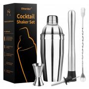 Ohtomber Cocktail Shaker Bartender Kit - 5PCS Cocktail Martini Shaker with Strainer, Muddler, Bar Spoon, Measuring Jigger for Bartending and Liquor Bottle Pourers, Drink Mixer Bar Tools
