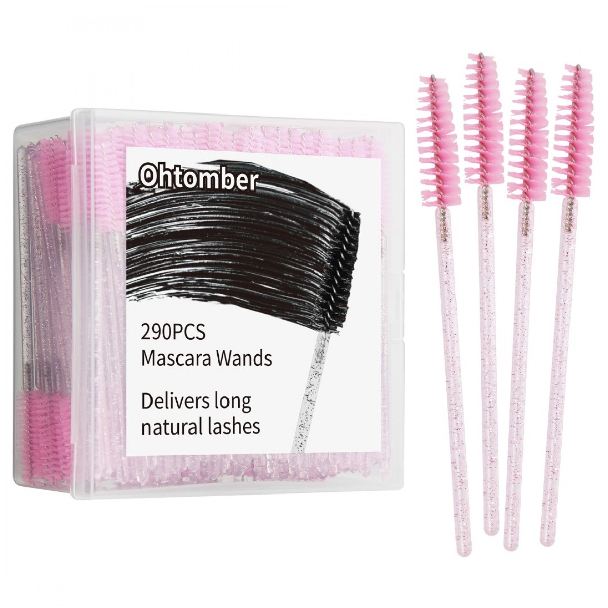 Ohtomber Pink Spoolies Eyelash Brush - 290PCS Mascara Wands Eyebrow Brush Eyelash Comb Spoolies for 